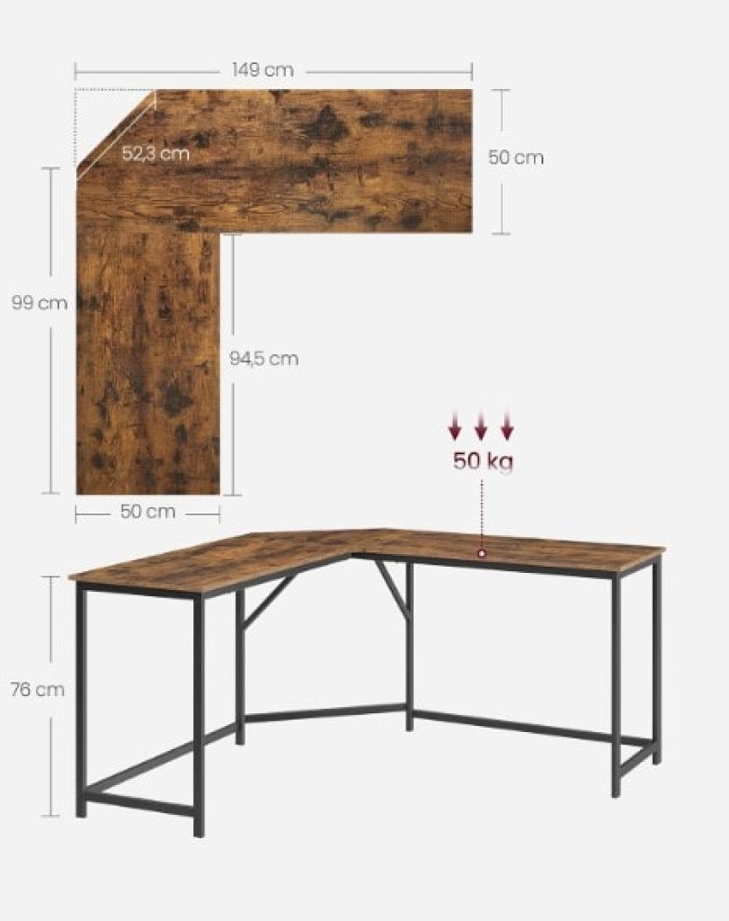 VASAGLE Escritorio en Forma de L, Escritorio para Juegos, 149x149x76 cm, Escritorio Esquinero para Estudio, LWD73X