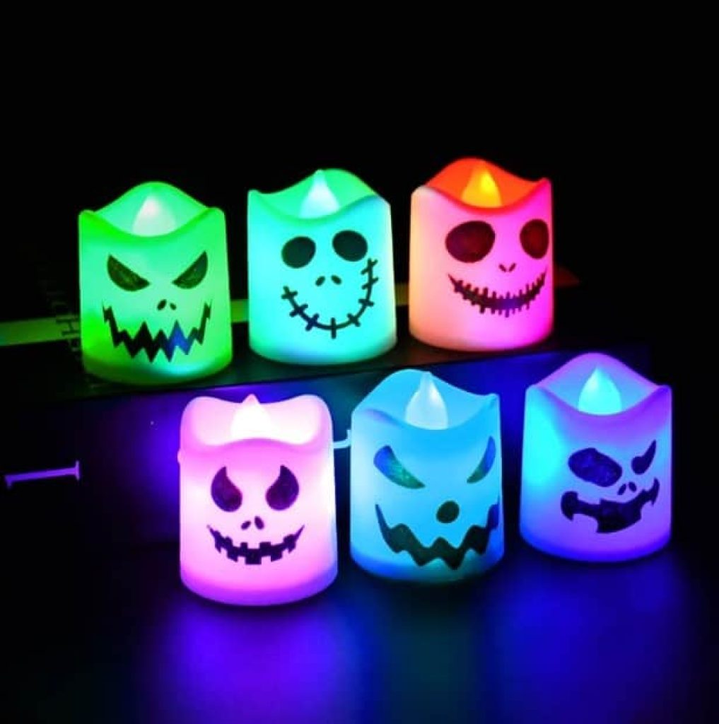 Vela Led de calabaza fantasma para Halloween, lámpara brillante para fiesta de Halloween, 6 piezas