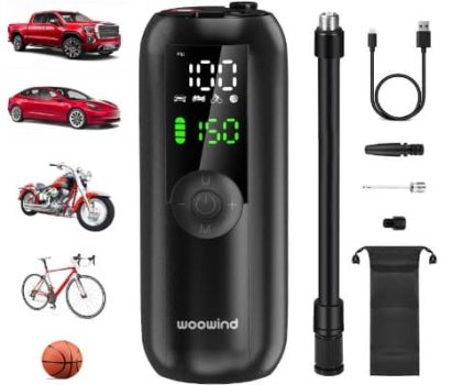 Woowind LP1 Compresor Aire Portatil 150PSI, Bomba de Aire Electrica, Recargable Inflador Ruedas para El Coche, Moto, Scooter, Bicicleta, Bolas