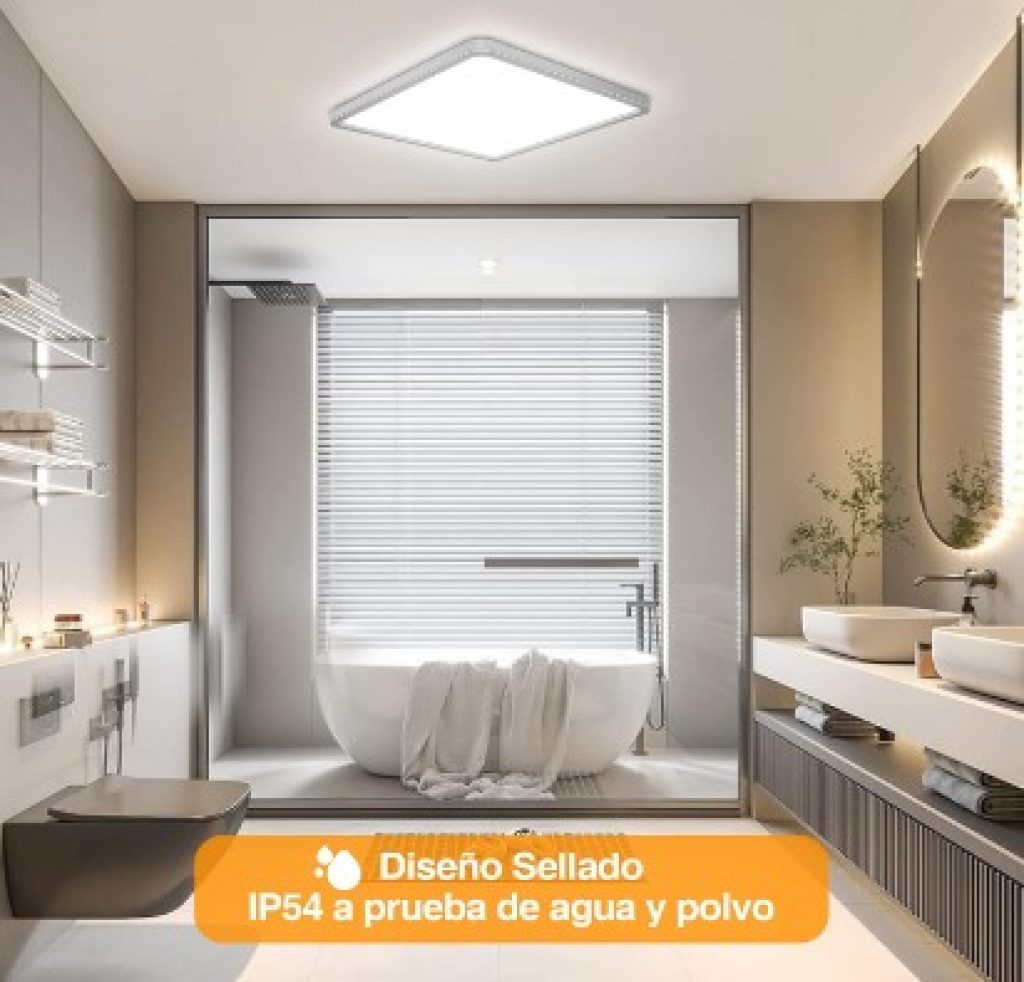 Yexati Plafon LED Techo Regulable 24W 3200LM, 3000K-6500K Lámpara de Techo con control remoto, Luz de techo LED de 13 colores RGB, Luz Panel Plano impermeable IP54 para Baño Salón Dormitorio Cocina