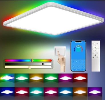 Yexati Plafon LED Techo Regulable 24W 3200LM, 3000K-6500K Lámpara de Techo con control remoto, 13 colores RGB, IP54