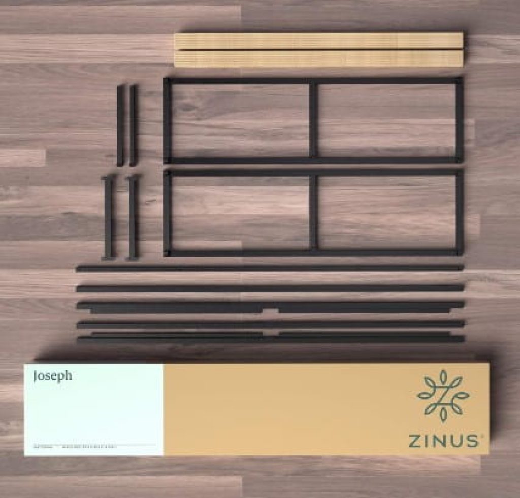 Zinus Joseph Cama 135x190 cm - Marco de la cama de plataforma de metal con soporte de listones de madera y almacenaje