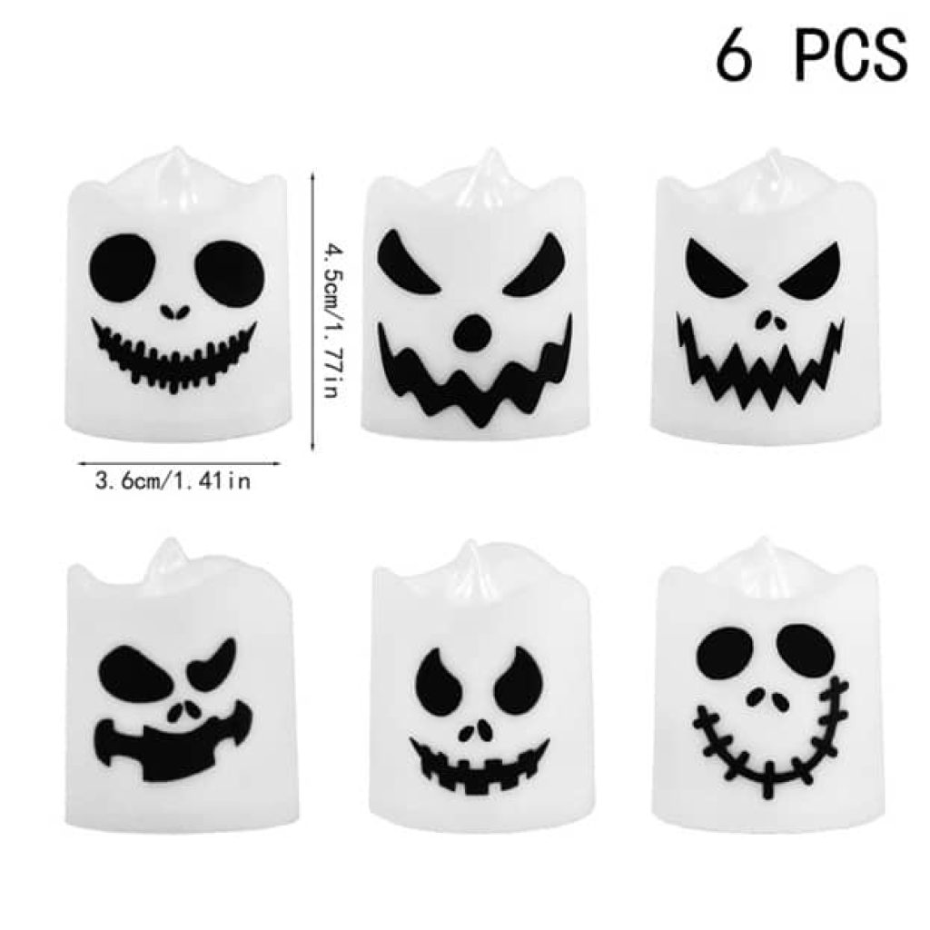 Vela Led de calabaza fantasma para Halloween, lámpara brillante para fiesta de Halloween, 6 piezas