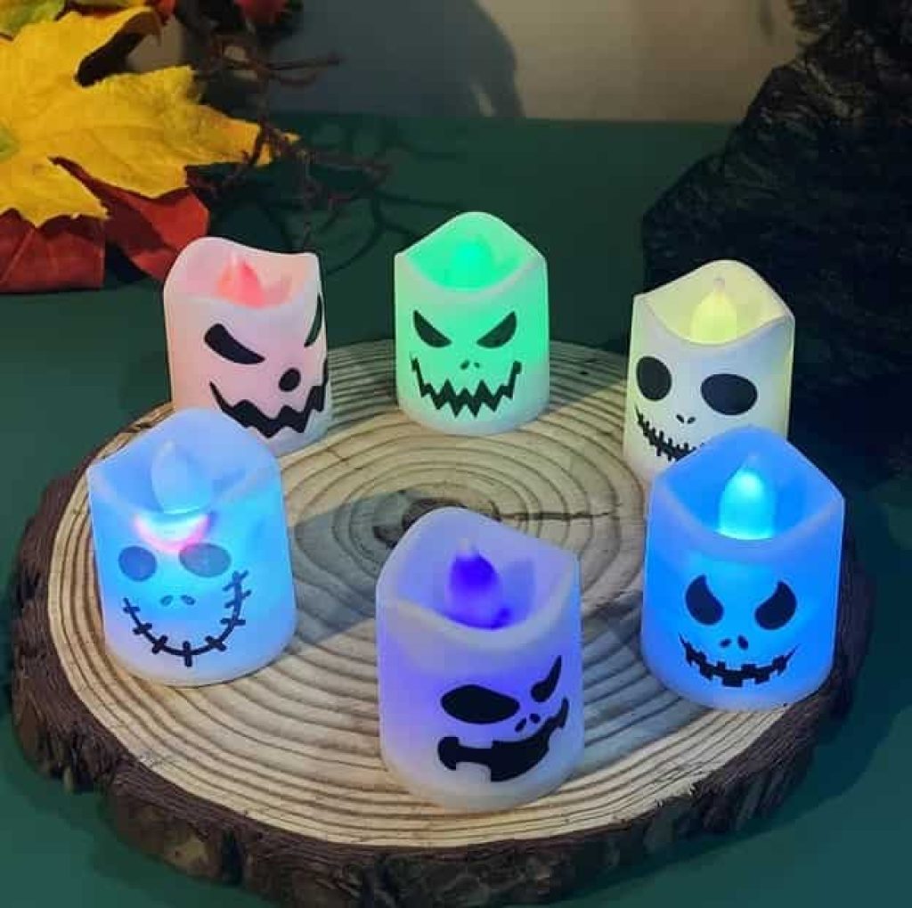 Vela Led de calabaza fantasma para Halloween, lámpara brillante para fiesta de Halloween, 6 piezas