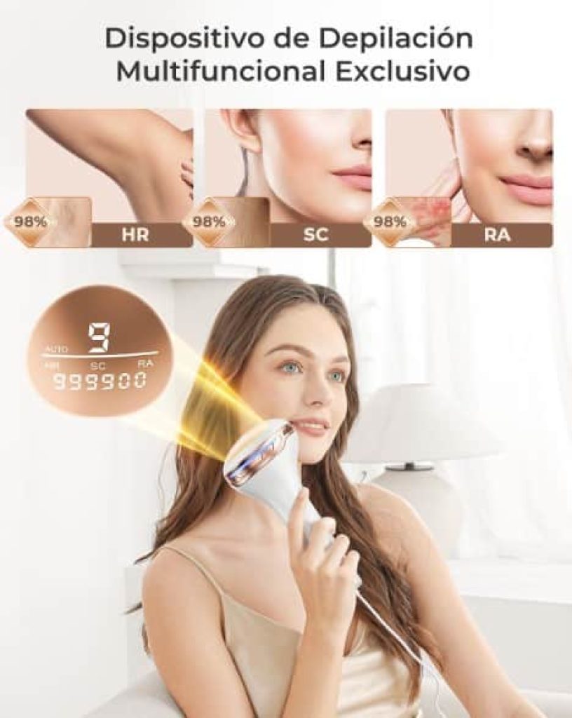 Depiladora de Luz Pulsada IPL, 3 en 1, 9 Niveles de Energía, 999.900 Pulsos, para hombre y mujeres - Chollo