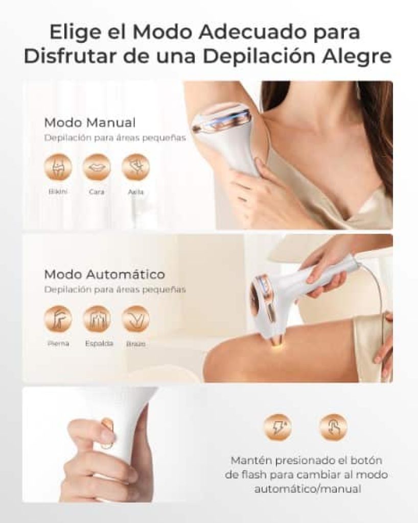 Depiladora de Luz Pulsada IPL, 3 en 1, 9 Niveles de Energía, 999.900 Pulsos, para hombre y mujeres - Chollo