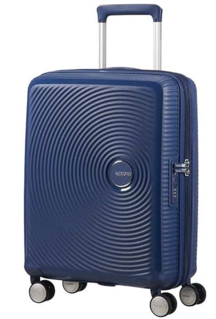 American Tourister Soundbox - Equipaje de mano ampliable Spinner S, 55 cm, 41 L, Azul (Azul Medianoche)