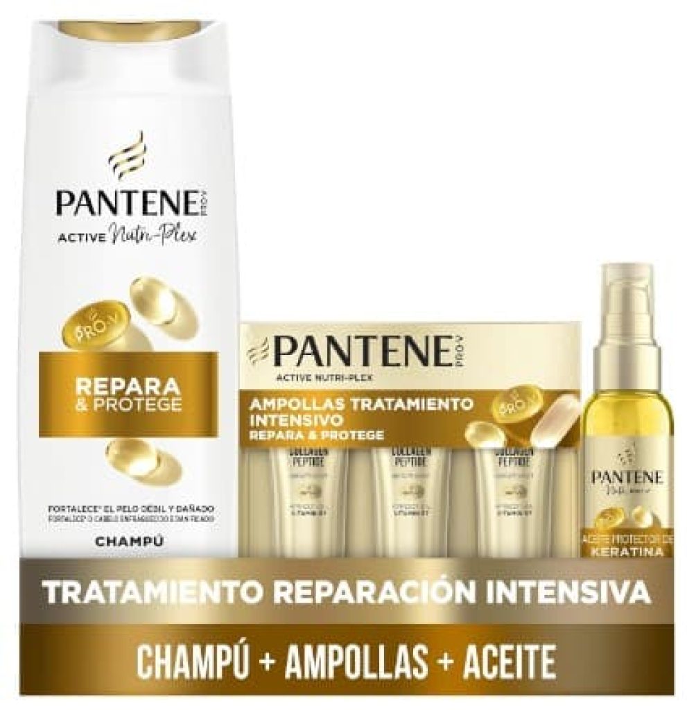 Pantene Pro-V Repara Y Protege Champú 325ml, Ampollas 3X15ML, Aceite Protector Keratina 100ml, Para Pelo Seco Y Dañado