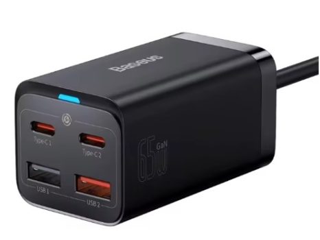 Baseus Cargador tipo c rápido de escritorio 65W GaN, cargador multiple 4 en 1 para iPhone, portátil, Xiaomi y Samsung