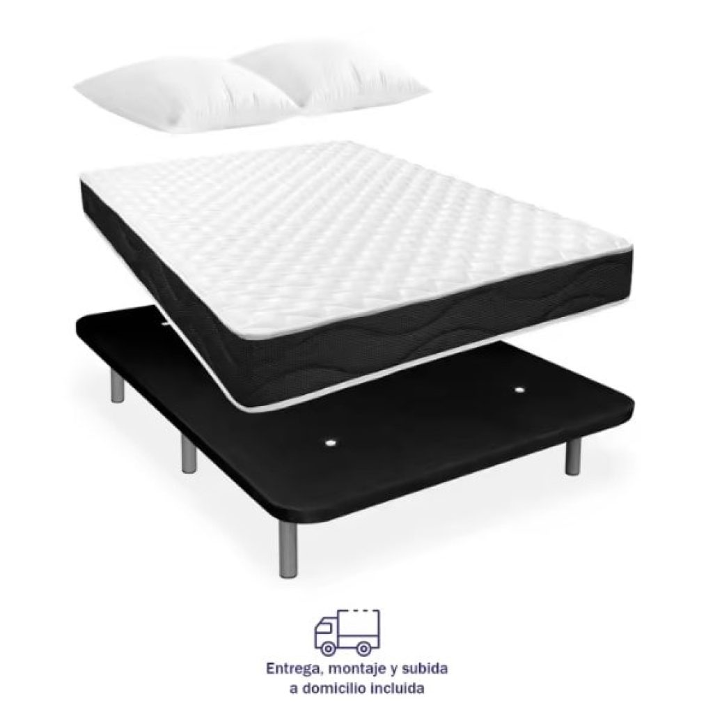 Duérmete Online Pack Base Tapizada Flora - Alta calidad + Colchón Viscoblack Reversible - Viscoelástico (ENVIO A DOMICILIO) (OBSEQUIO ALMOHADAS) Todo Fabricado en España