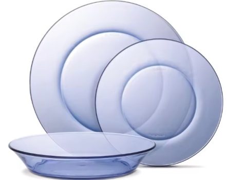 Duralex - Vajilla completa 12 Piezas de Vidrio Templado, Incluye 4 Platos Llanos de (23,5 cm), 4 Platos Hondos de (19,5 cm) y 4 Platos de Postre de (19 cm)