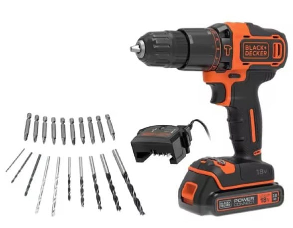 Black & Decker KIT: Taladro Percutor 18V, BDCHD18D1KA-QW + 20 Accesorios y Maletín