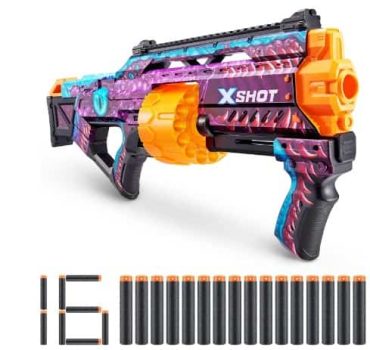 Pistola Lanza Dardos XShot Skins Last Stand, Engima, lanzador de dardos de espuma (16 dardos) para niños, adolescentes y adultos