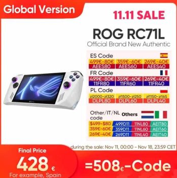 ROG Ally RC71L ASUS , Consola de juegos portátil, ​7 pulgadas, 120Hz, IPS, videojuegos Retro, 16GB, 512GB en oferta