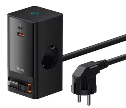 Cargador Baseus 65W, regleta de alimentación, cable USB C retráctil, cargador multiple para teléfono portátil
