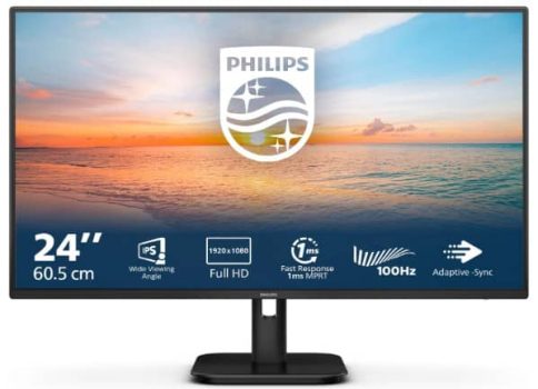 Philips 24E1N1100A - Monitor Full HD de 24 Pulgadas, Integrado Altavoz, Tiempo de Respuesta de 1 ms (1920x1080, 100 Hz, VGA, HDMI 1.4) Negro