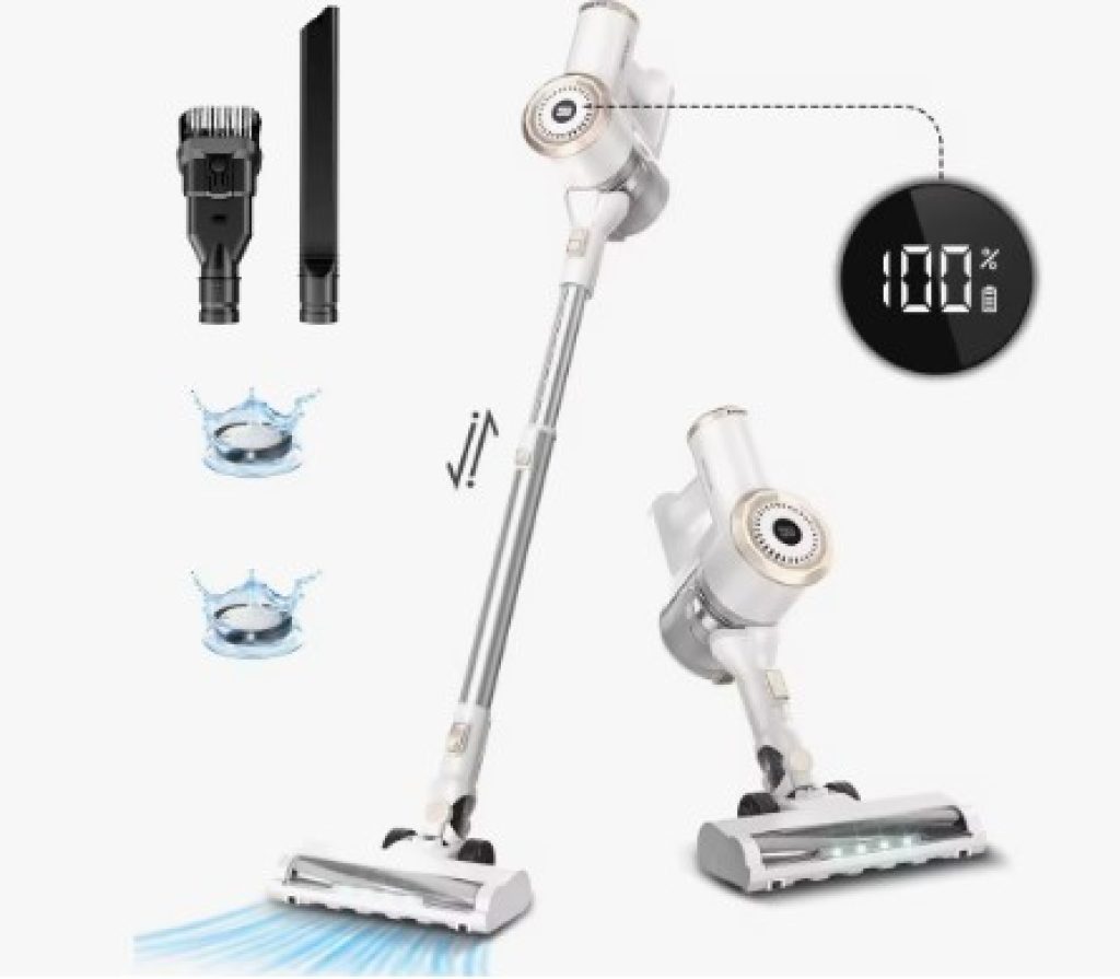 PrettyCare-Aspiradora Sin Cable, Escoba Potente, 29KPA, 35 Minutos, 1,2 L de Capacidad, Pantalla LED, Blanco