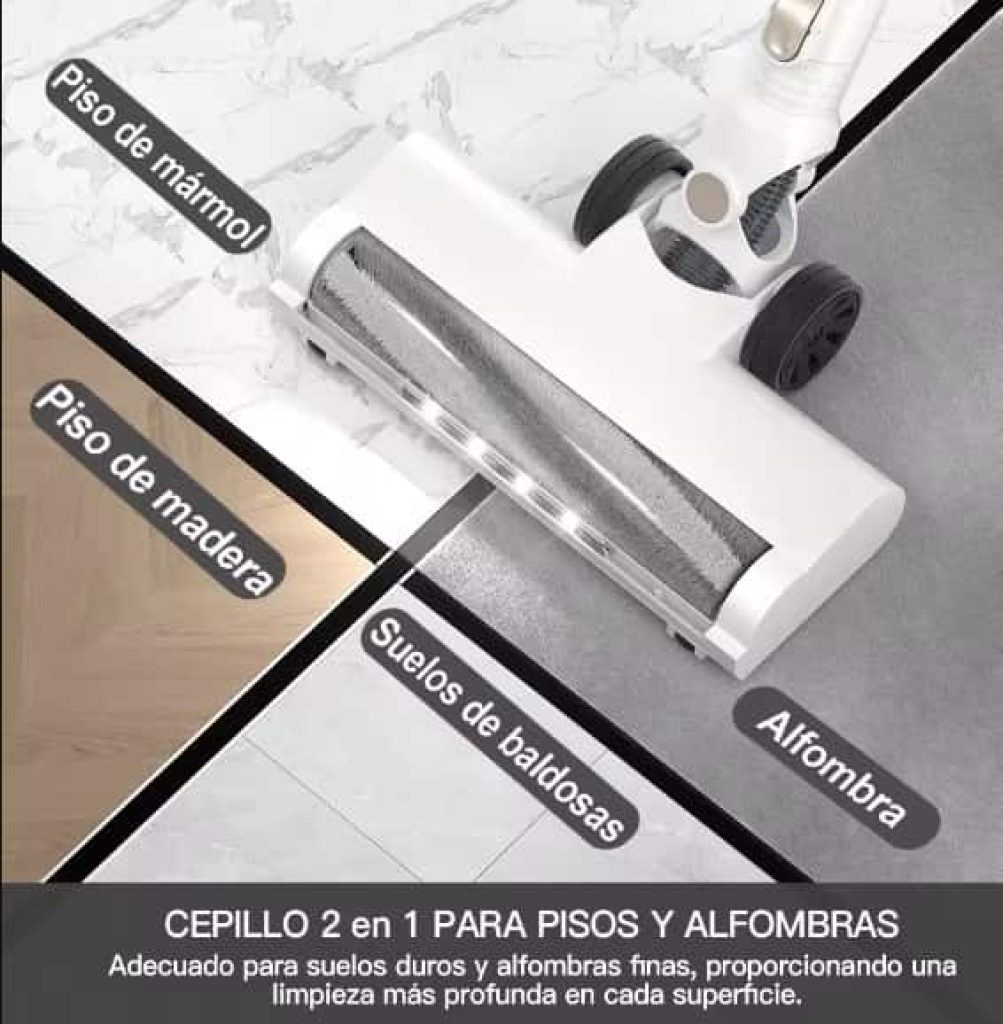 PrettyCare-Aspiradora Sin Cable, Escoba Potente, 29KPA, 35 Minutos, 1,2 L de Capacidad, Pantalla LED, Blanco