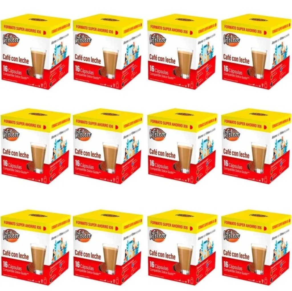 Cafe con leche Kfetea 12 cajas de 16 capsulas compatibles Dolce Gusto