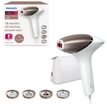 Philips Serie 8000, Depiladora Luz Pulsada Lumea, IPL, Piel Suave Desde Casa, Con Funda, Accesorios para el Cuerpo, Cara, Bikini y Axilas, Alternativa a Depilación Láser. BRI948/00