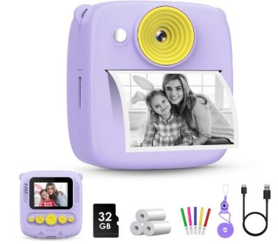 Camara Fotos Infantil Instantanea, 2,0 Pulgada, 32 GB, Papel Fotografia, 1080P, Regalos para Niños y Niñas de 3-8 Años