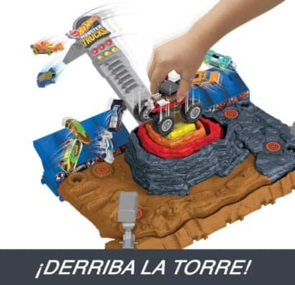 Hot Wheels Monster Trucks Arena World Pista Central Aplastar y Destruir Bone Shaker Pista para Coches de Juguete, +3 años (Mattel HNB96)