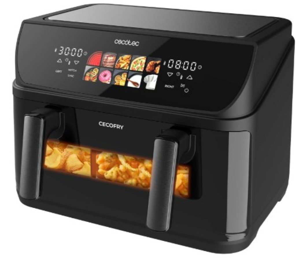 Cecotec Freidora de Aire sin Aceite 10L Plancha Grill Doble Resistencia Air Fryer Cecofry&Grill Duoheat 10000. 2800W, Pared Divisoria Móvil, Temperatura Regulable 40-200°C, 10 Menús