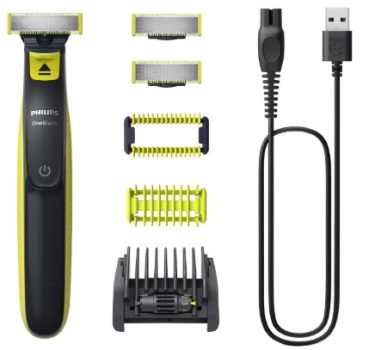 Philips OneBlade QP2824/30, Recortadora de Barba y Corporal, Afeitadora Eléctrica Hombre, 3 Cuchillas, 5 Longitudes, En Seco y Húmedo, Recargable