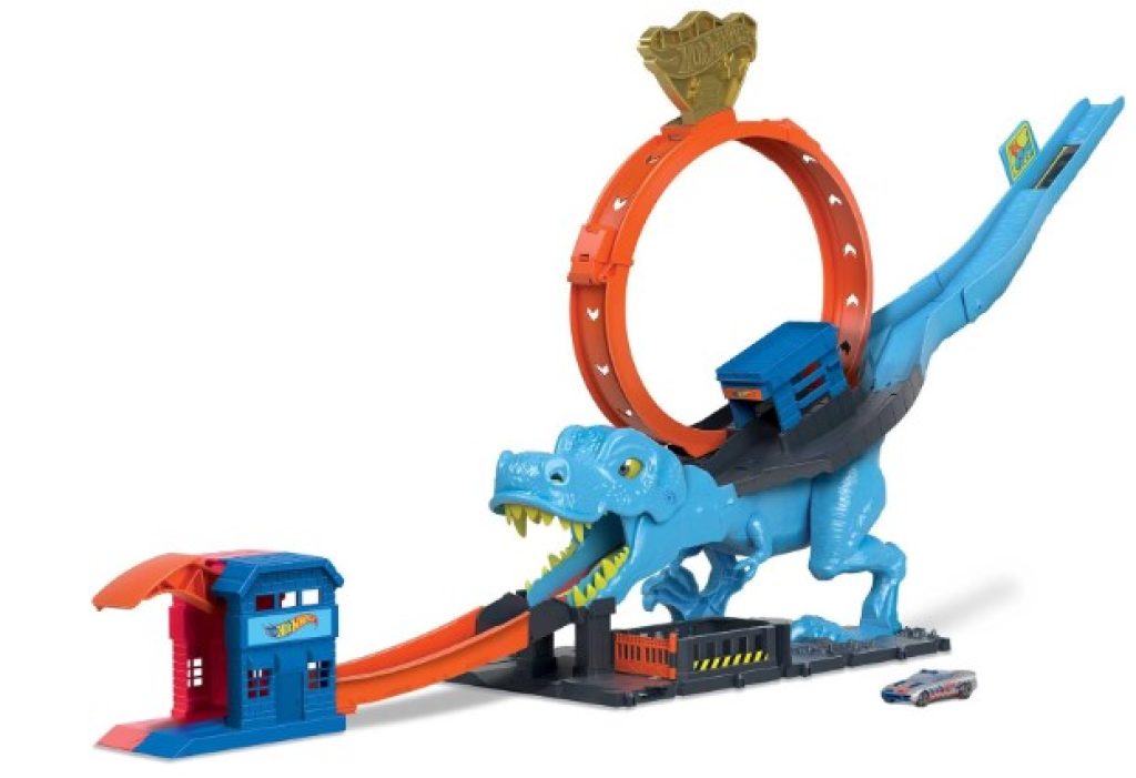 Hot Wheels City Desafío del T-Rex Pista para Coches de Juguete con Lanzador, Incluye 1 vehículo, +5 años (Mattel HNP77)