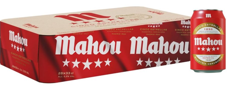 Mahou 5 Estrellas, Pack de 28 Latas x 33 cl, Cerveza Especial Dorada Lager Con Sabor 5 Estrellas, 5.5% Volumen de Alcohol