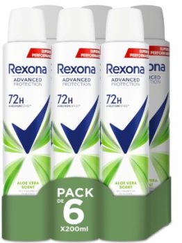 Rexona Advanced Protection Desodorante antitranspirante Aerosol para Mujer ALOE VERA 72h 200 ML 200 ml, Pack de 6 Unidades