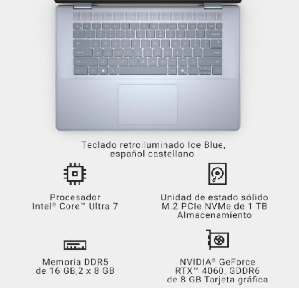 DELL Inspiron 7640 Laptop 16 2.5K Display, Intel Core Ultra 7-155H, 16 GB DDR5 RAM, 1 TB SSD, NVIDIA GeForce RTX 4060 8 GB GDDR6, Windows 11 Home - 1Y Collect and Return Service Channel (Disti SNS)