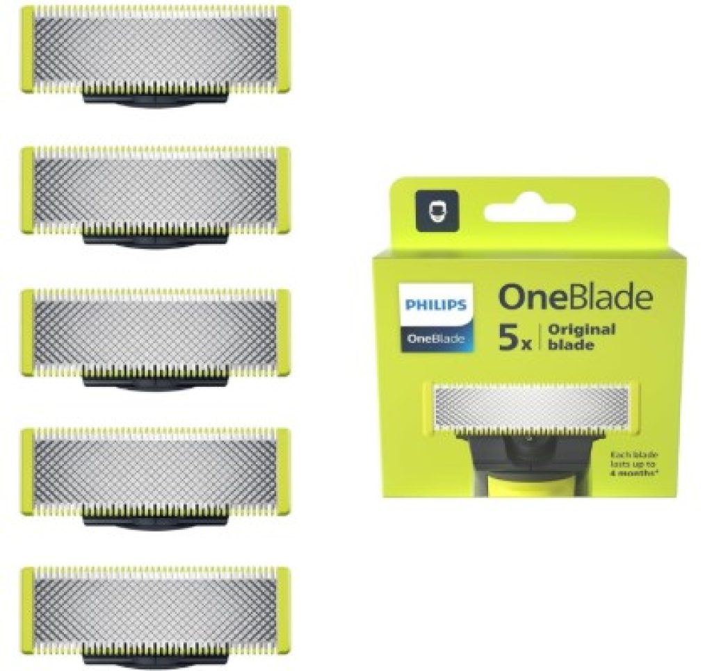 Philips OneBlade, Auténticas Cuchillas de Repuesto Originales Para Recortador de Barba y Maquina de afeitar Hombre, Compatible con todos los Philips OneBlade, Pack de 5 unidades, QP250/50