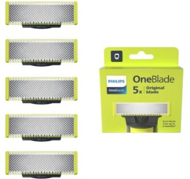 Philips OneBlade, Auténticas Cuchillas de Repuesto Originales Para Recortador de Barba y Maquina de afeitar Hombre, Compatible con todos los Philips OneBlade, Pack de 5 unidades, QP250/50