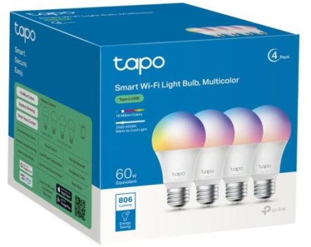TP-Link Tapo L530E 4-Pack - Bombilla LED inteligente Wi-Fi, multicolor, regulable, E27, 8.7 W 806 lm, compatible con Alexa y Google Home