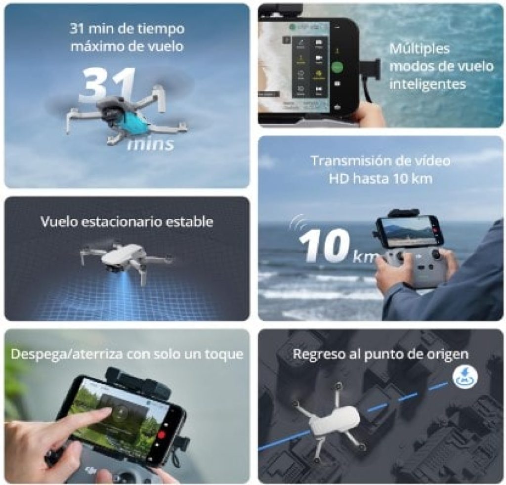 DJI Mini 2 SE, dron con cámara ligero y plegable con vídeo 2.7K, transmisión de vídeo a 10 km