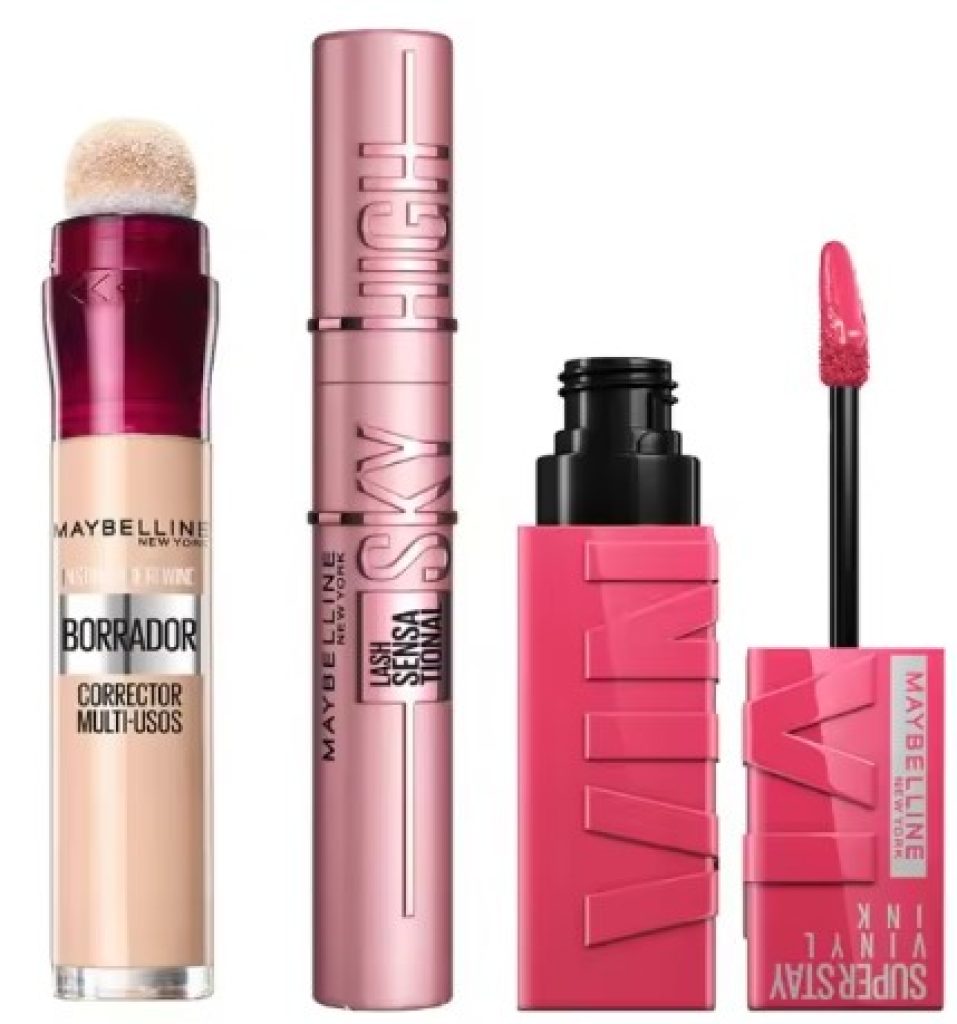 Maybelline New York | Pack Rutina Pintalabios Vynil tono Coy+ Mascara Lash High Sky Black +Borrador tono Light