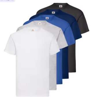 Fruit Of The Loom Pack 5 Camisetas FRUIT OF THE LOOM ORIGINAL, Algodón Peinado, Tacto Suave, Cuello Redondo