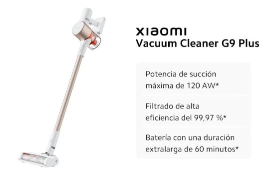 Aspirador Xiaomi G9 Plus|Potencia de succión máxima de 120 AW|Filtrado de alta eficiencia del 99,97 %|600 ml