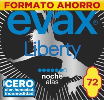 Evax Liberty Noche con Alas, 72 Compresas, Hasta Cero Olor, Humedad e Incomodidad - Formato Ahorro