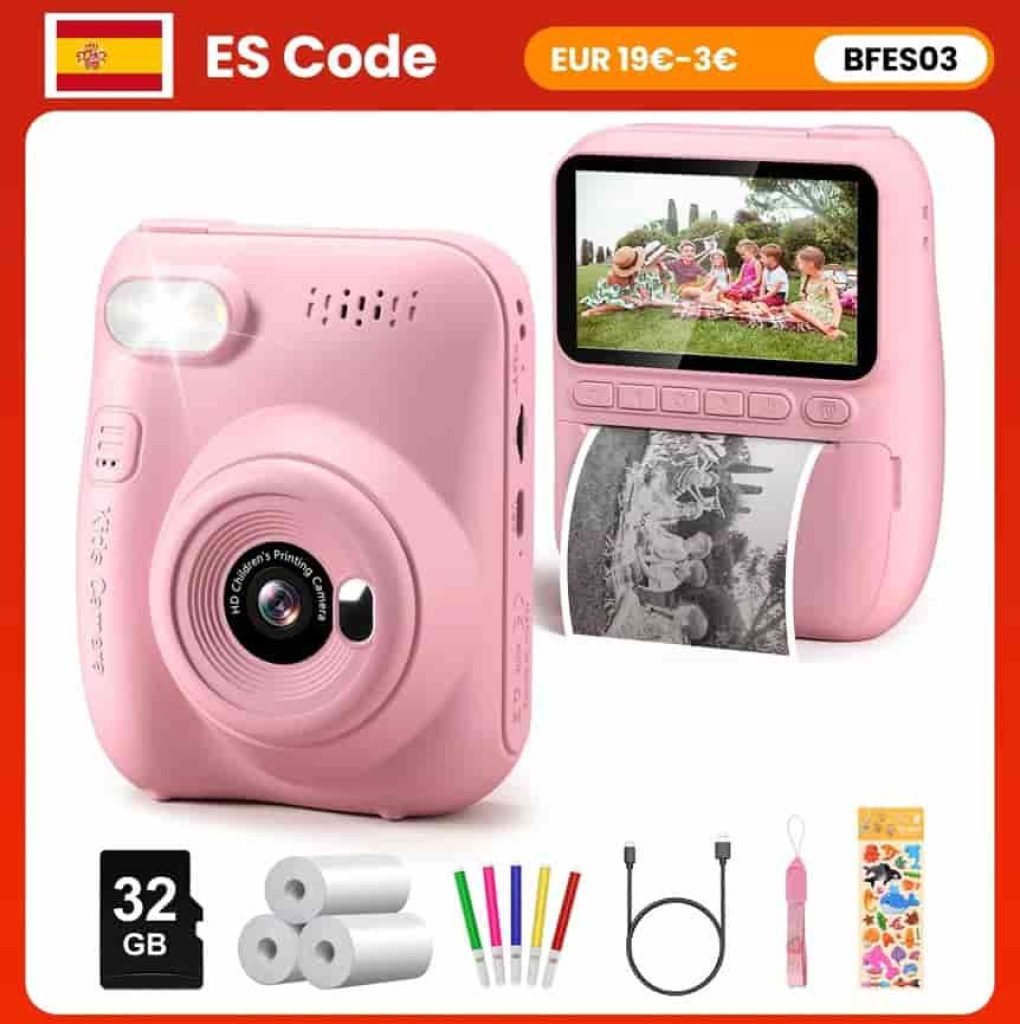 Cámara de impresión instantánea para niños, cámara Digital de 3,0 "para 6-12 años, 32MP, HD, 1080P, con 3 rollos de papel de impresora