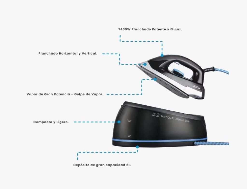 Centro de planchado ultrapotente Jocca con suela de cerámica Silver MAX ultradeslizante, 2L, 2400W