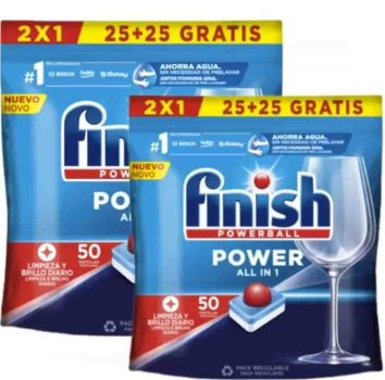 Finish Power All in 1 - Pack De 2 Paquetes De 25+25 (100) Pastillas para lavavajillas