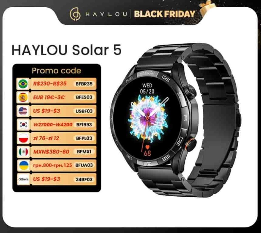 HAYLOU reloj inteligente Solar 5 para hombre, dispositivo con llamadas de voz, Pantalla AMOLED de 1,58 pulgadas, 60Hz, monitoreo de salud 24H, deportivo
