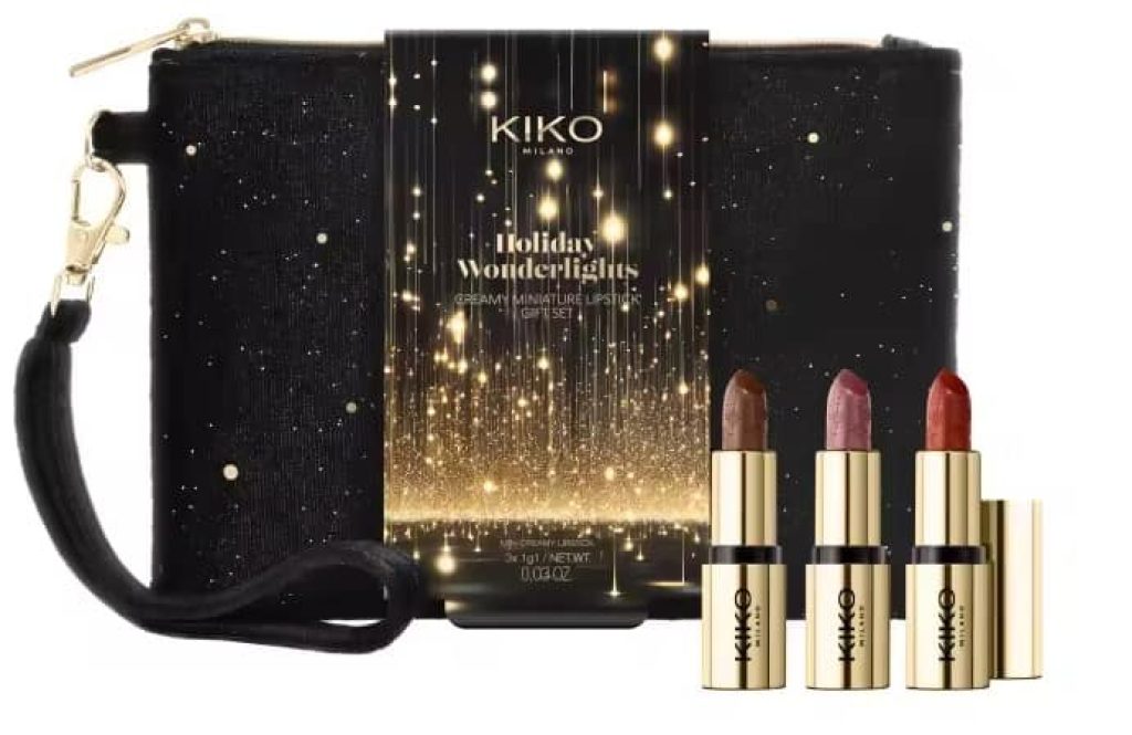 KIKO Milano Holiday Wonderlights Creamy Miniature Lipstick Gift Set, Kit de regalo de labios: tres minibarras de labios de acabado cremoso
