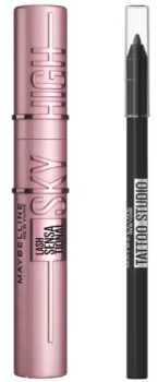 Maybelline New York | Pack rutina de ojos con la máscara de pestañas Lash Sensational Sky High en Tono Black y el lápiz de ojos Tattoo Liner en Tono Deep Onyx Black