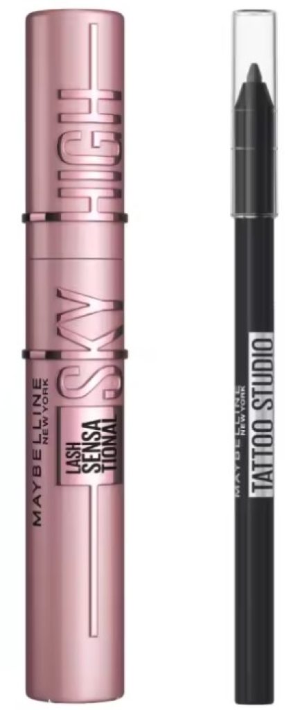 Maybelline New York | Pack rutina de ojos con la máscara de pestañas Lash Sensational Sky High en Tono Black y el lápiz de ojos Tattoo Liner en Tono Deep Onyx Black