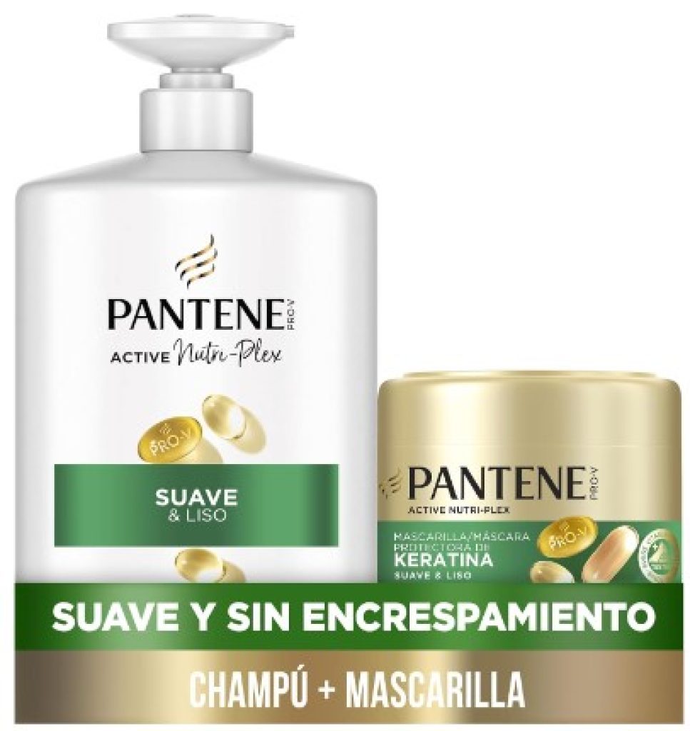 Pantene Pro-V Suave Y Liso Champú 1000ml Dispensador, Y Mascarilla Protectora De Keratina 500ml, Pelo Encrespado Y Apagado