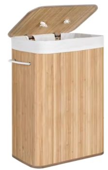 SONGMICS Cesto de la Ropa Sucia con Tapa, 72 L, Cesto de Lavandería de Bambú, Plegable, con Bolsa Lavable Extraíble