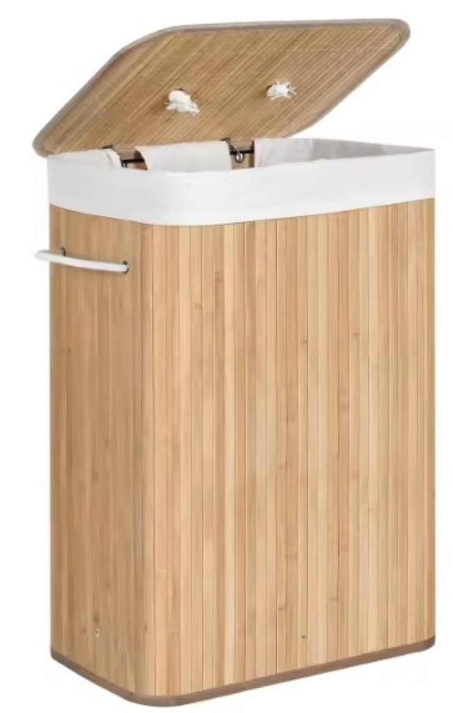 SONGMICS Cesto de la Ropa Sucia con Tapa, 72 L, Cesto de Lavandería de Bambú, Plegable, con Bolsa Lavable Extraíble